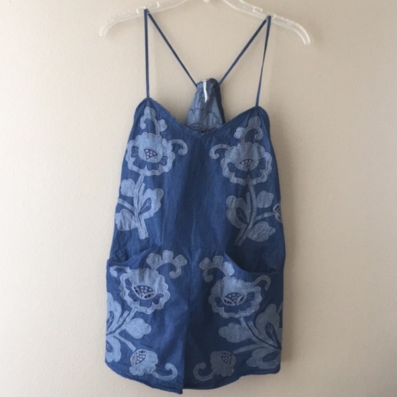Free People Denim - Free People Embroidered Chambry Romper❤️ SALE